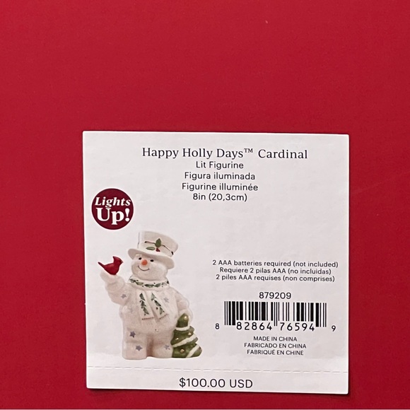 Lenox Snowman Light Up Figurine Porcelain Happy Holly Days Cardinal Christmas 8” - Picture 6 of 6